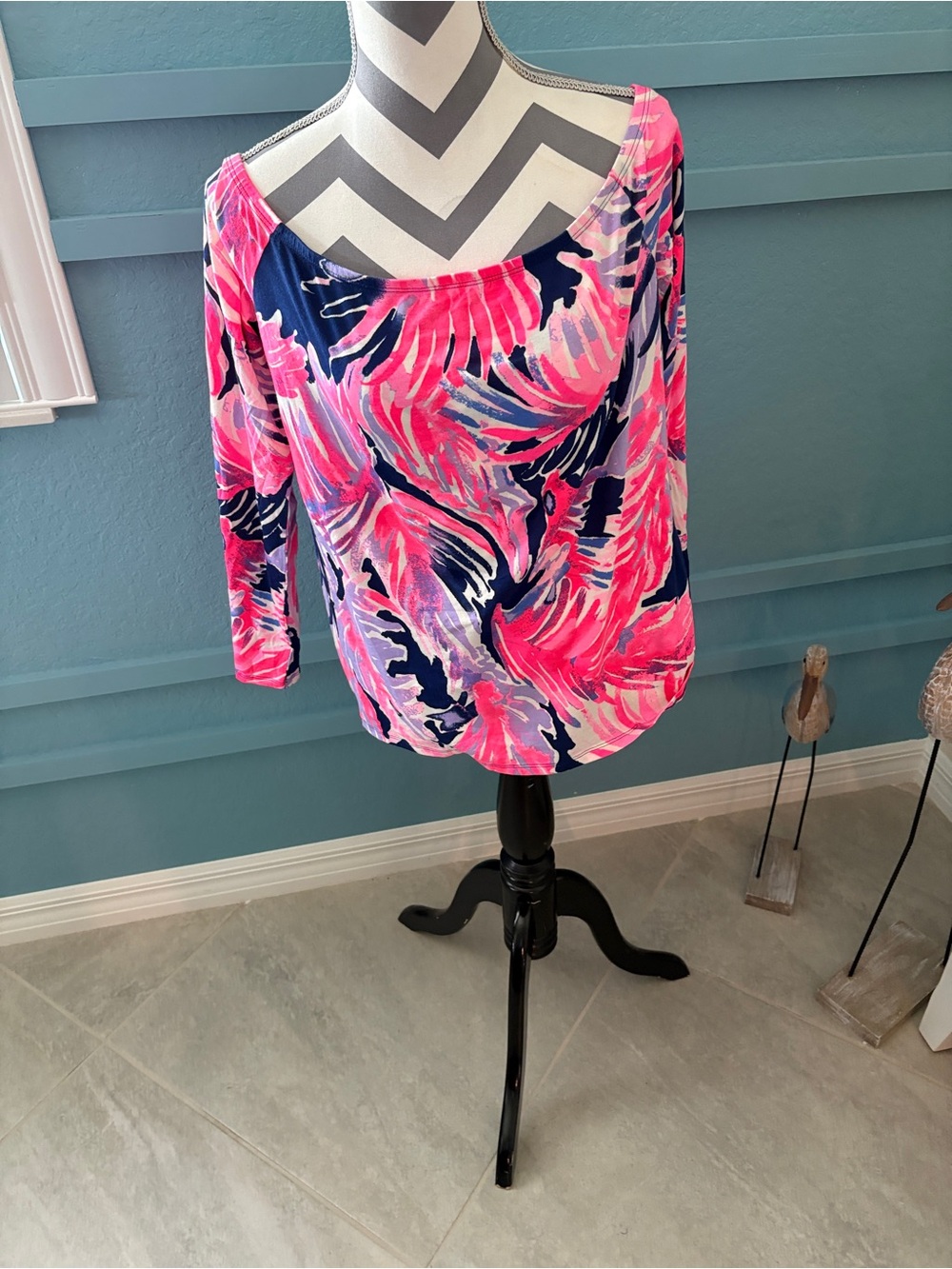 Lilly Pulitzer Audelia Off The Shoulder Top True Blue Paradise Point Size XL